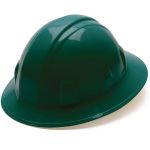 Pyramex Green Full Brim Hard Hat 6 Point Ratchet Suspension
