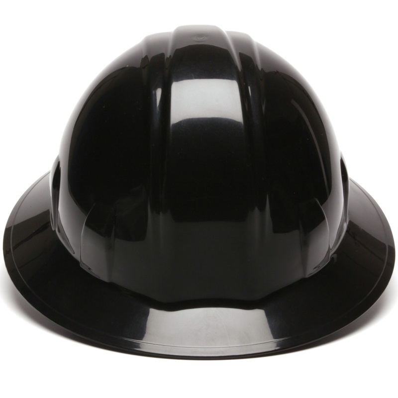 Pyramex Black Full Brim Hard Hat 4 Point Ratchet Suspension 21332 