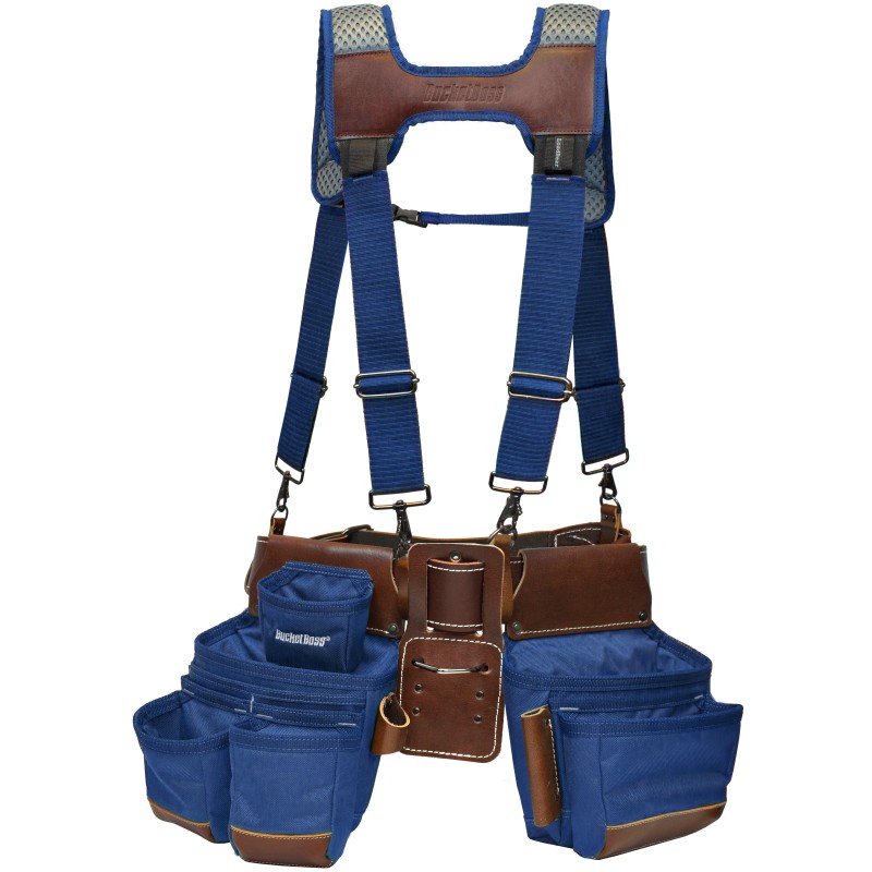 Bucket Boss 55505-RB Leather Hybrid Tool Belt with Suspenders-Blue.