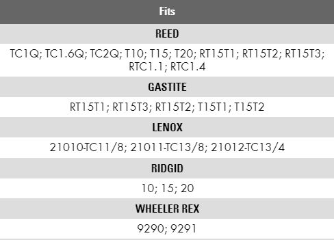 Reed Tool cutter wheel application chart. 